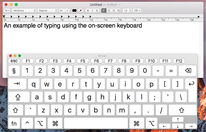 The on-screen keyboard in MacOS 10.12 Sierra